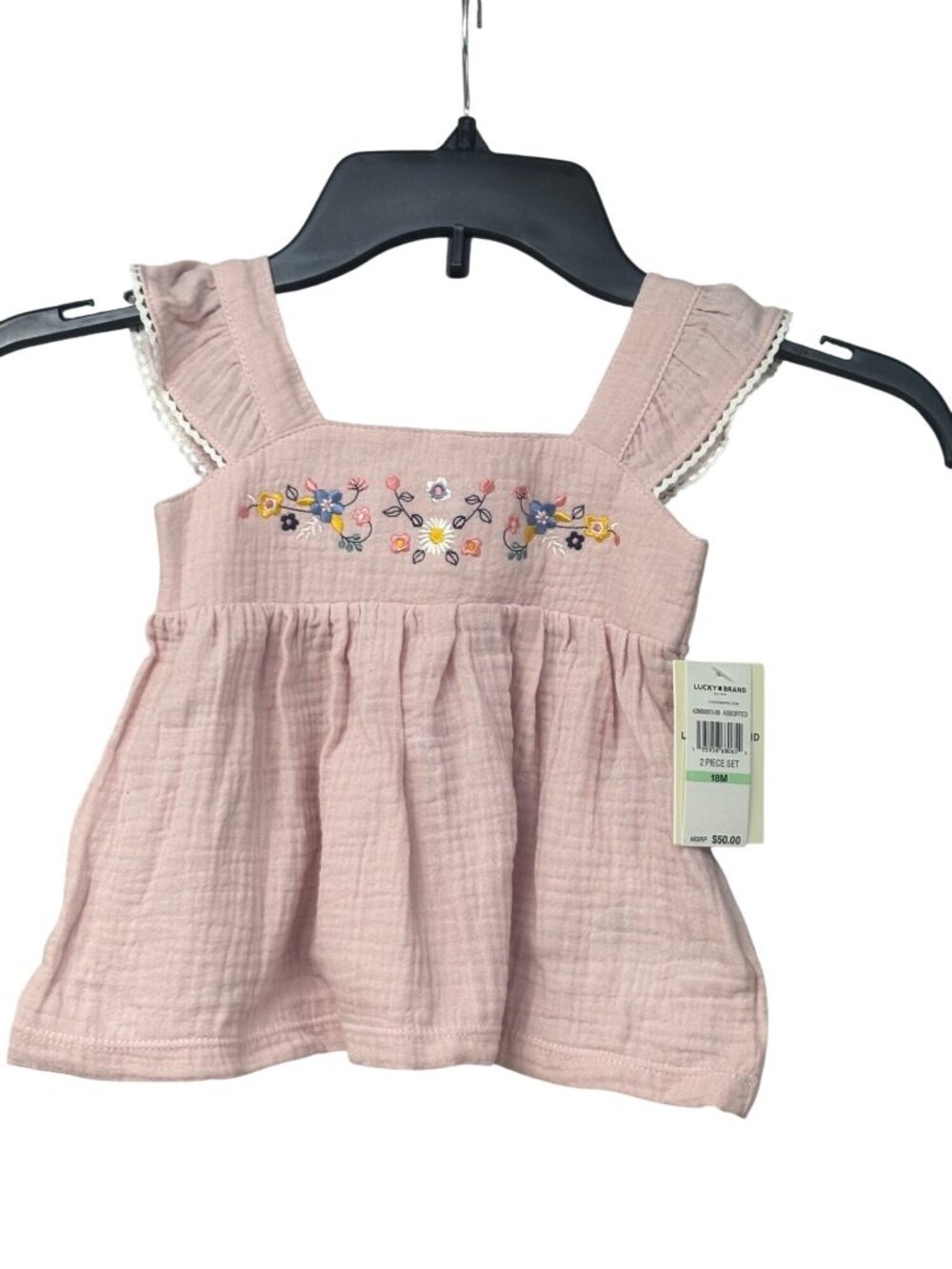 Lucky Brand Little Girl's Embroidered Gauze Tank Top, Pink, Sz. 18M